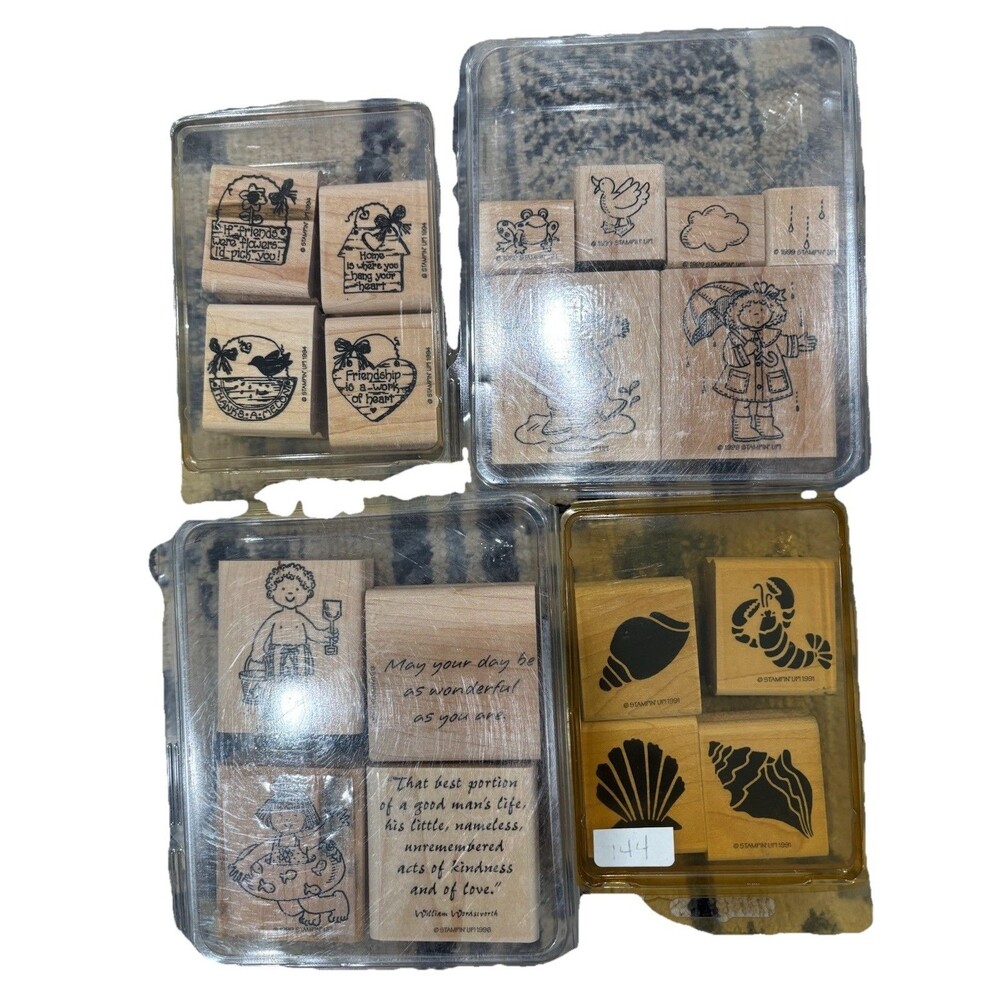 Lot Of 4 Sets Of Stampin Up Mounted Rubber Wood Stamps, Vintage 1991-99 EUC “18”